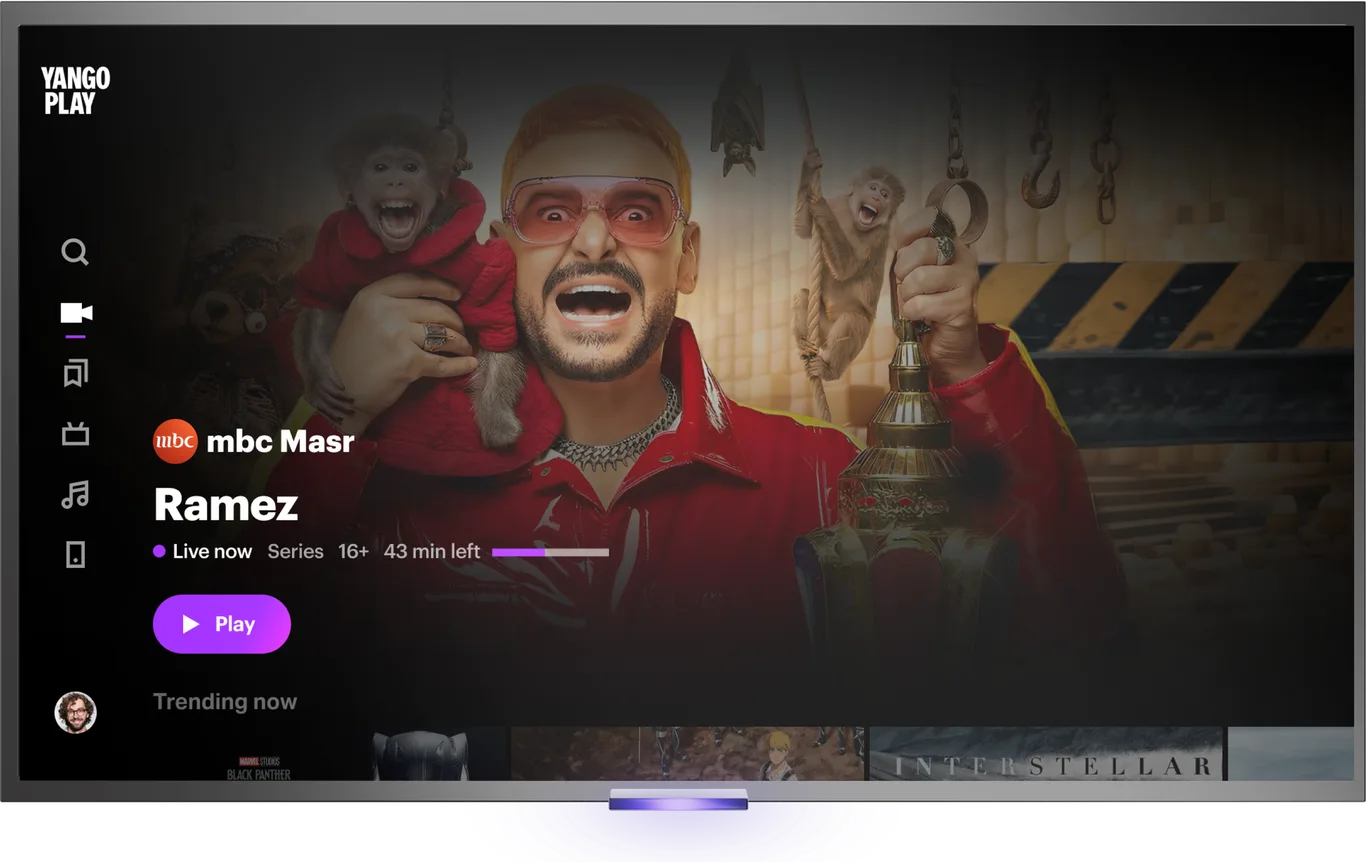 Yango Play live TV on a television